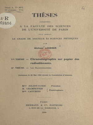cover image of Chromatographie sur papier des radioéléments